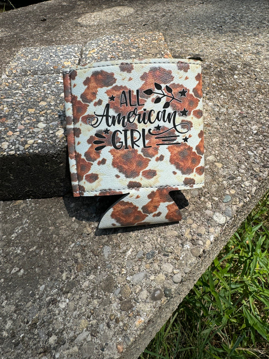 All American Girl-Cow Print Leather Koozie
