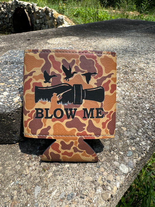 Blow Me Turkey Call-Drake Camo Leather Koozie