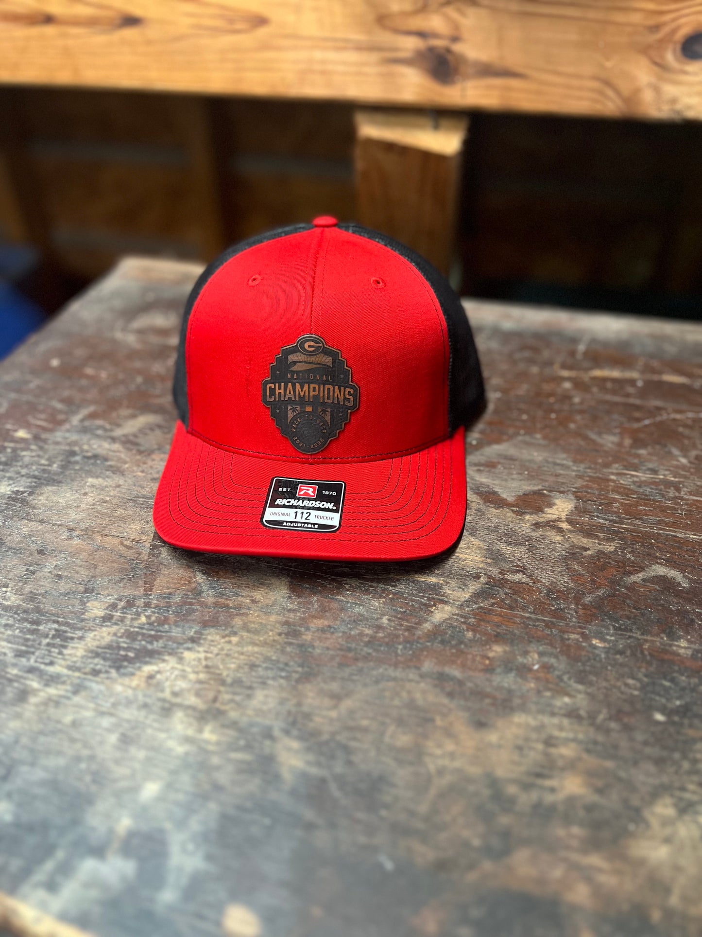 GA Back to Back National Champs-Richardson 112 Trucker Hat-Red/ Black