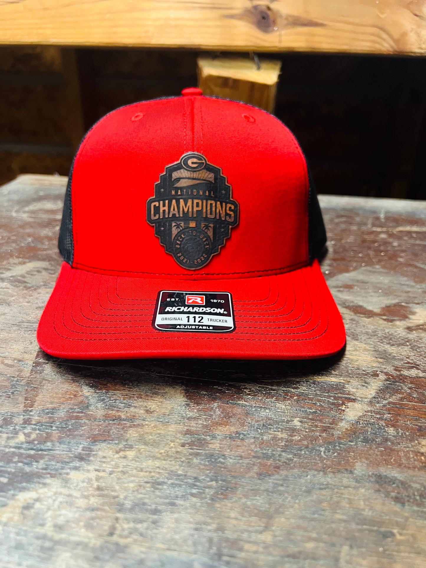 GA Back to Back National Champs-Richardson 112 Trucker Hat-Red/ Black