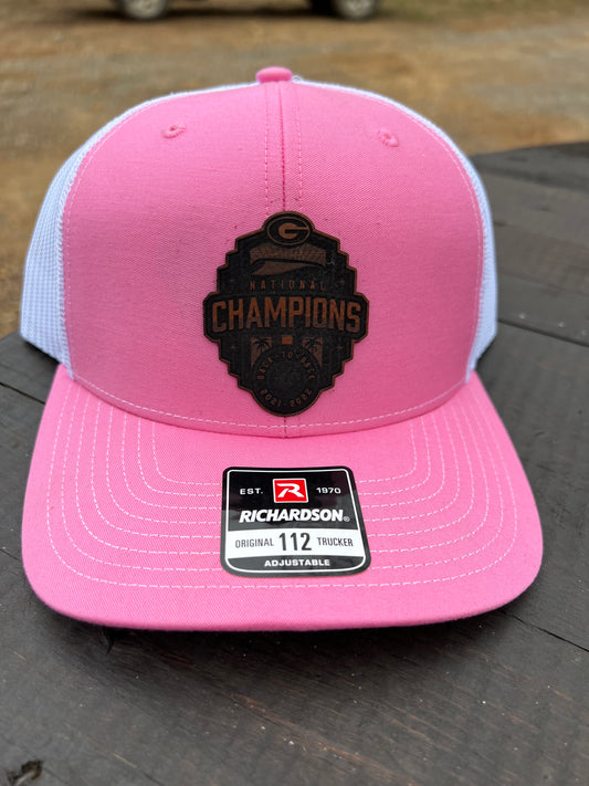 GA Back to Back National Champs-Richardson 112 Trucker Hat-Pink/White