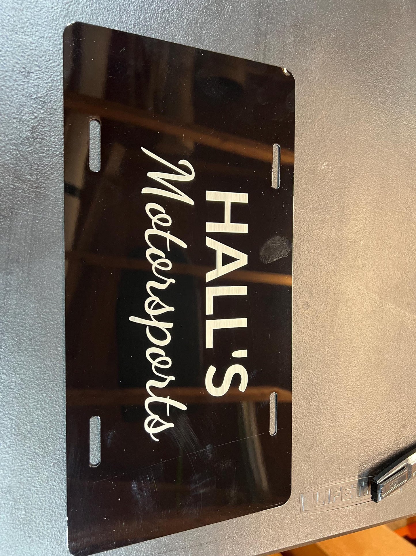 Engraved Custom Personalized Your Company Business Logo License Plate Car Tag Etched on Black Metal Weatherproof & Rustproof